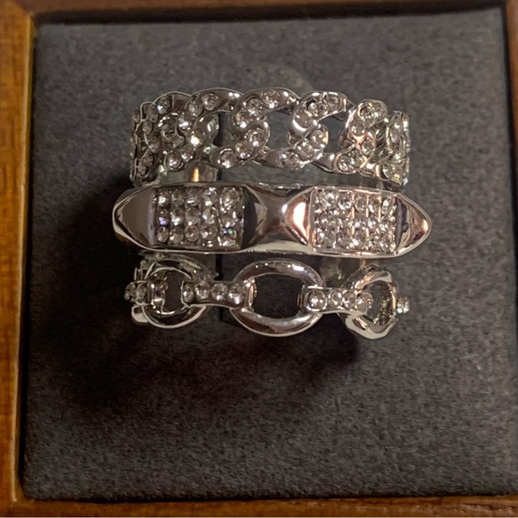 Rhinestones Sparkly 3 in 1 Silver Plate Ring - Picture 7 of 7
